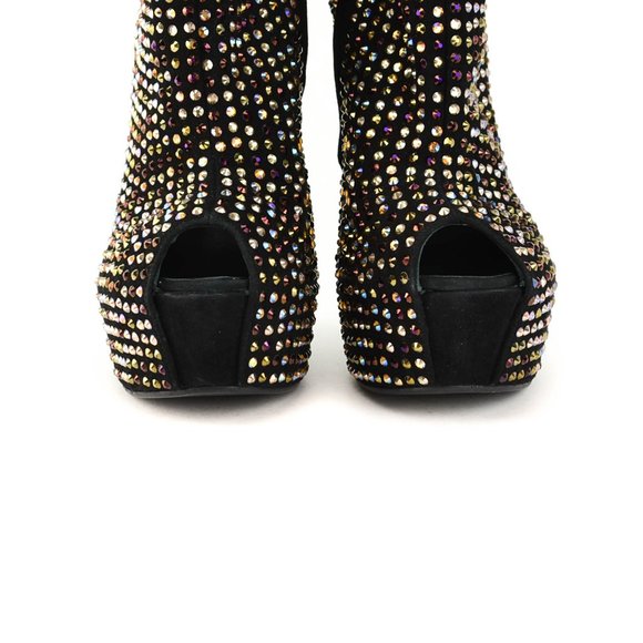 GIUSEPPE ZANOTTI: Black Leather & Crystals Booties - Picture 5 of 10